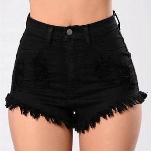 Black High Waist Distressed Shorts